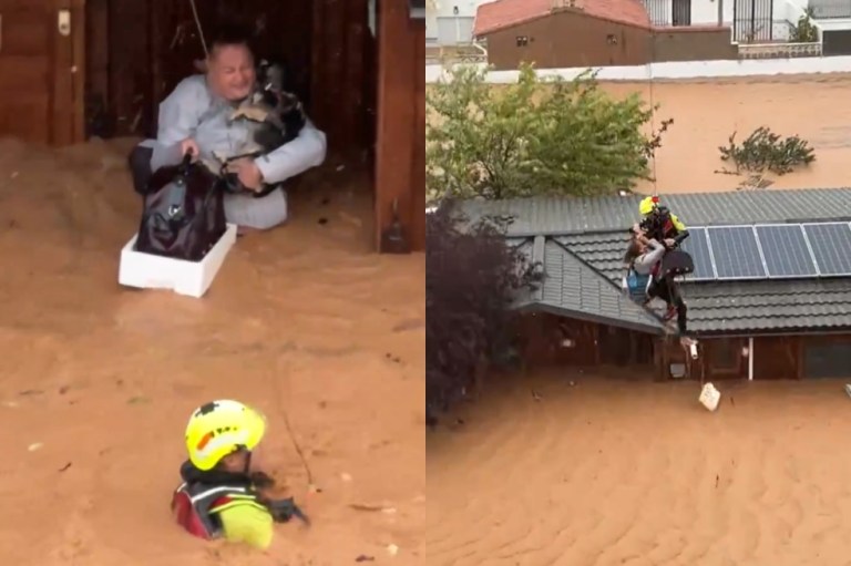 “Valiente”: arriesgó su vida y nunca soltó a su perro tras inundaciones en España