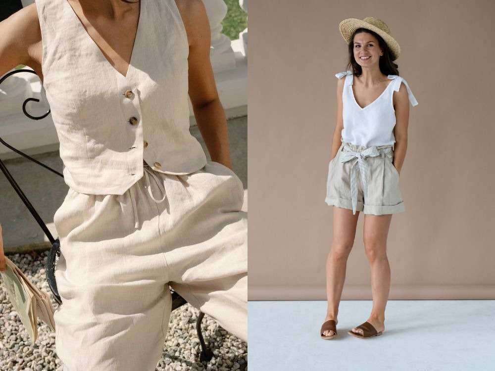 Este look combina la elegancia casual de los shorts de cintura alta con la frescura de una blusa de lino.