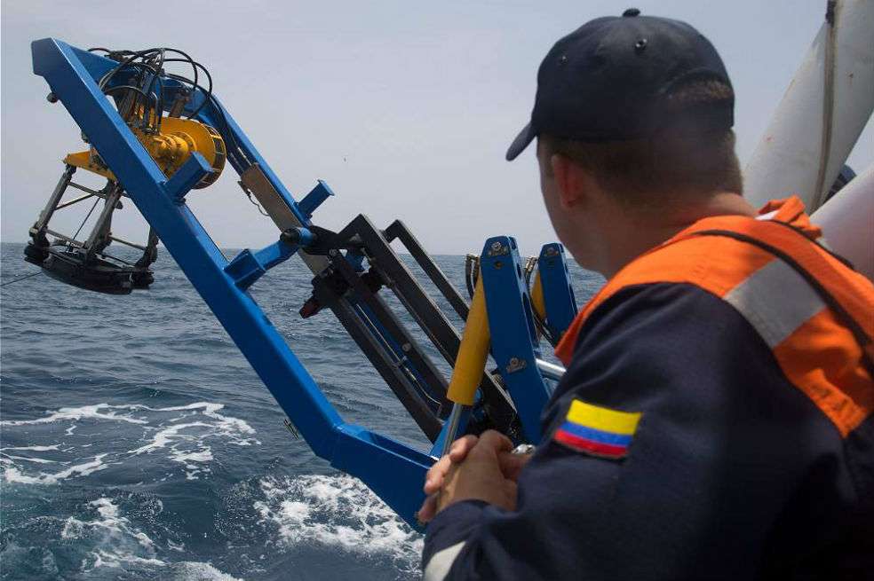 Una de las imágenes divulgadas desde 2015 por el gobierno nacional sobre el proceso de localización del galeón San José, en aguas del Mar Caribe de Colombia, con intervención de la Armada Nacional. / Cortesía Presidencia de la República