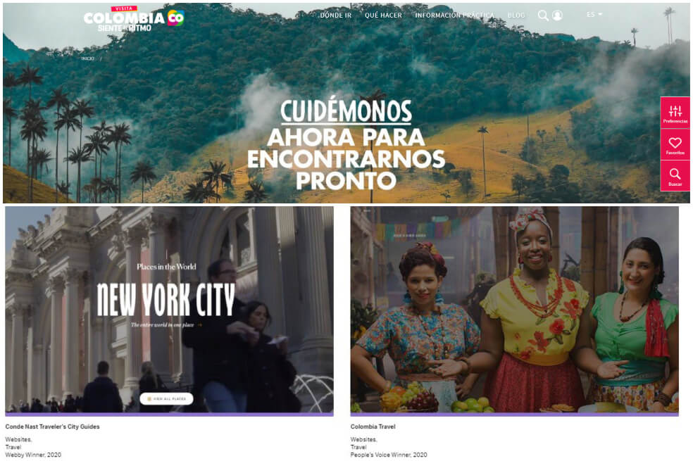 El portal que promociona a Colombia como destino turístico superó en número de votos a páginas con gran reconocimiento como Conde Nast Traveler.