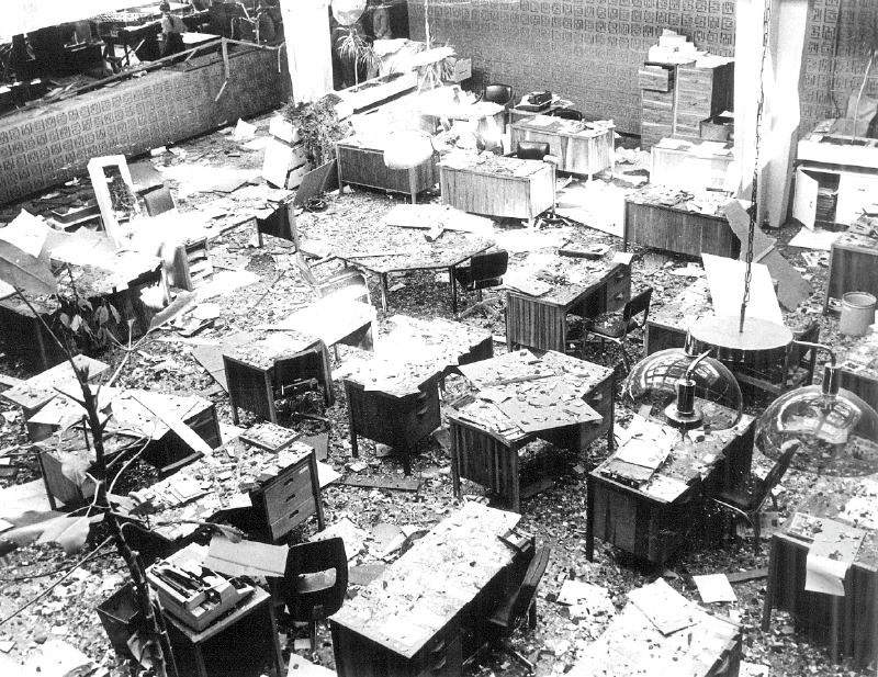 Afectaciones al interior de El Espectador tras la bomba de 1989.