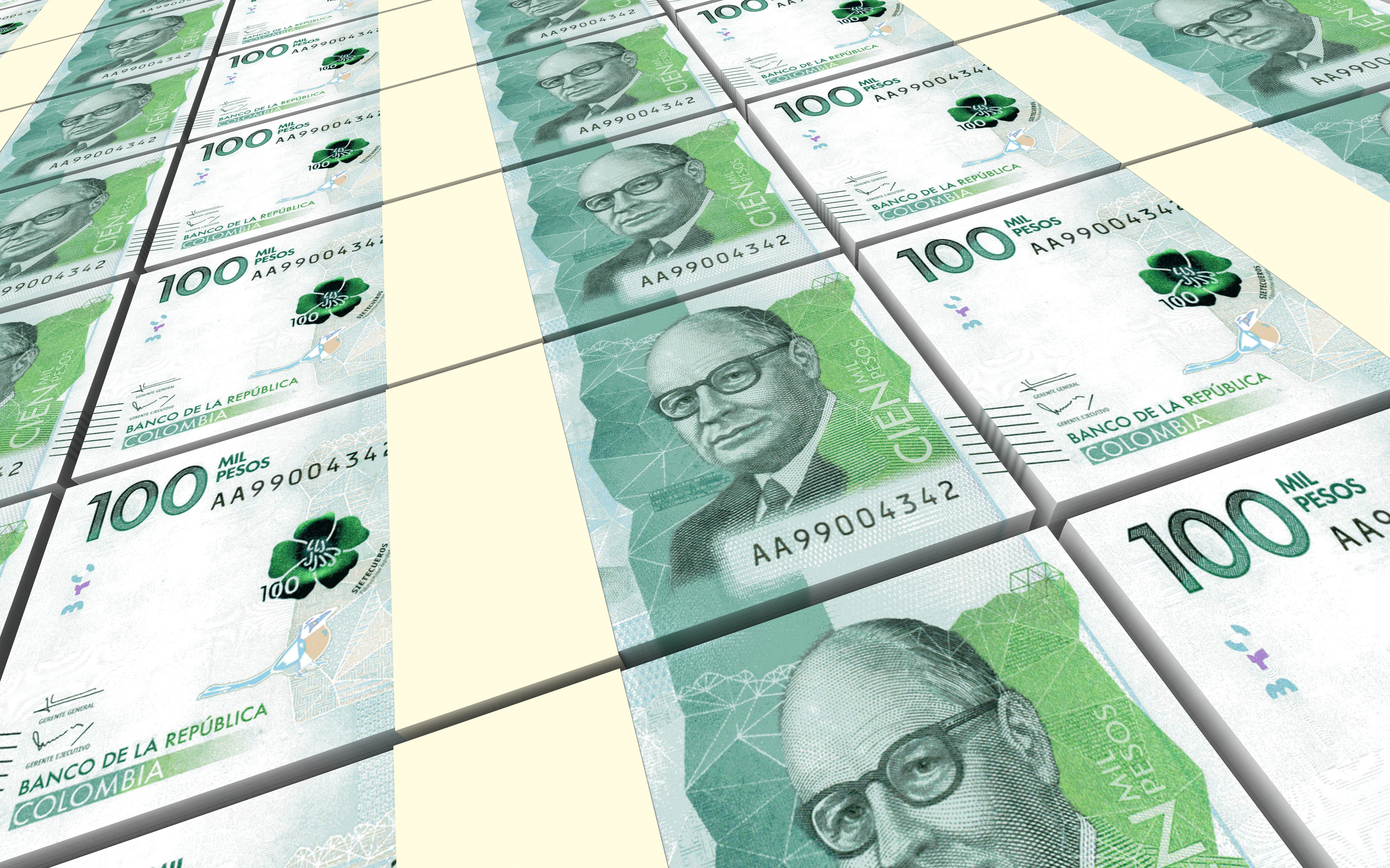Imagen de billetes de cien mil pesos.
