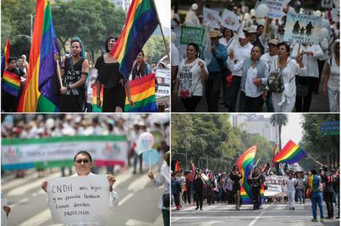 En la misma plaza, opositores y partidarios del matrimonio homosexual marchan en México