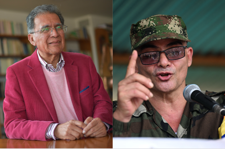 Camilo González (izq) es el jefe de la delegación del Gobierno en los diálogos con la disidencia EMC, comandada por Iván Mordisco (der).