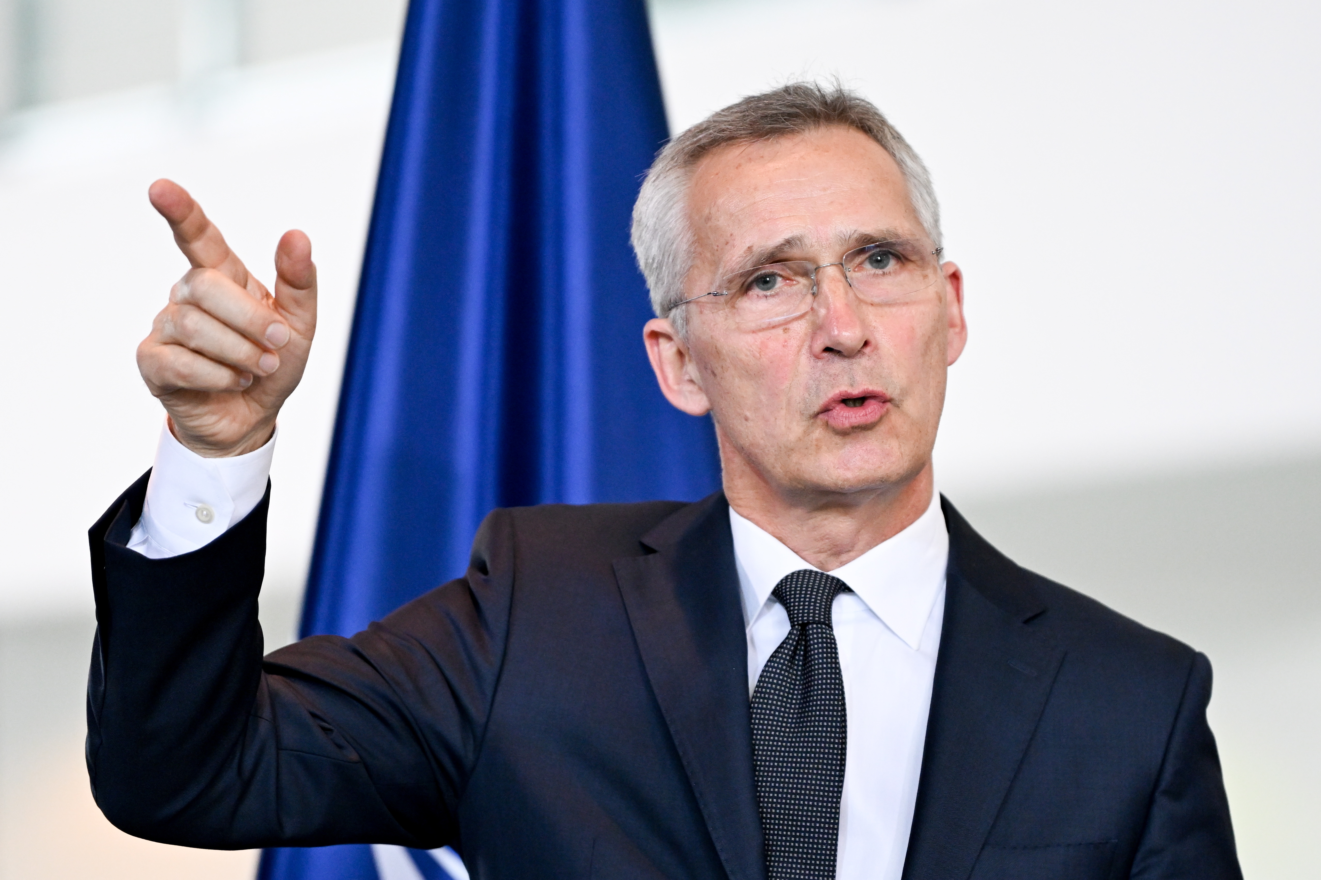 Berlin (Germany), 19/06/2023.- NATO Secretary General Jens Stoltenberg attends a press conference with German Chancellor Olaf Scholz (not pictured) at the Chancellery in Berlin, Germany, 19 June 2023. German Chancellor Olaf Scholz and NATO Secretary General Jens Stoltenberg met for bilateral talks. (Alemania) EFE/EPA/FILIP SINGER