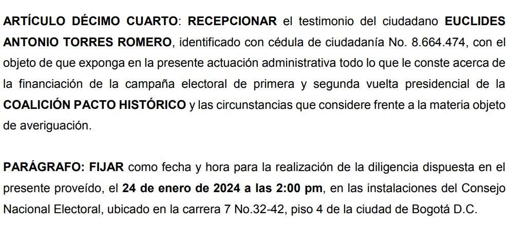 Para el próximo 24 de enero está citado en el CNE el empresario Euclides Torres.