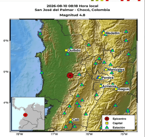 Registran nuevo temblor de 4,8 con epicentro en San José del Palmar, Chocó