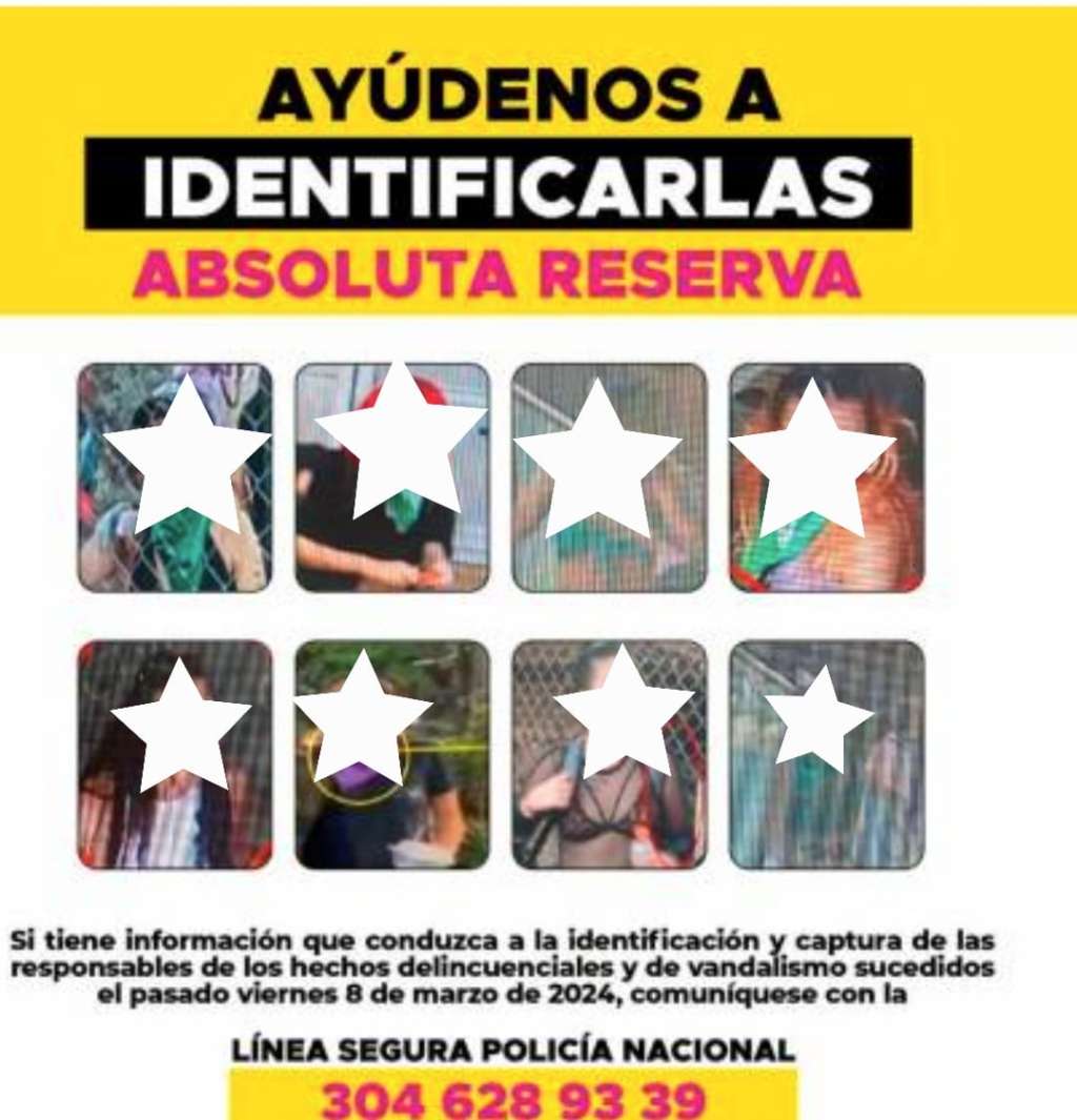 Este es el cartel con el que la Policía dice buscar a mujeres por supuestamente ser responsables de actos de vandalismo.