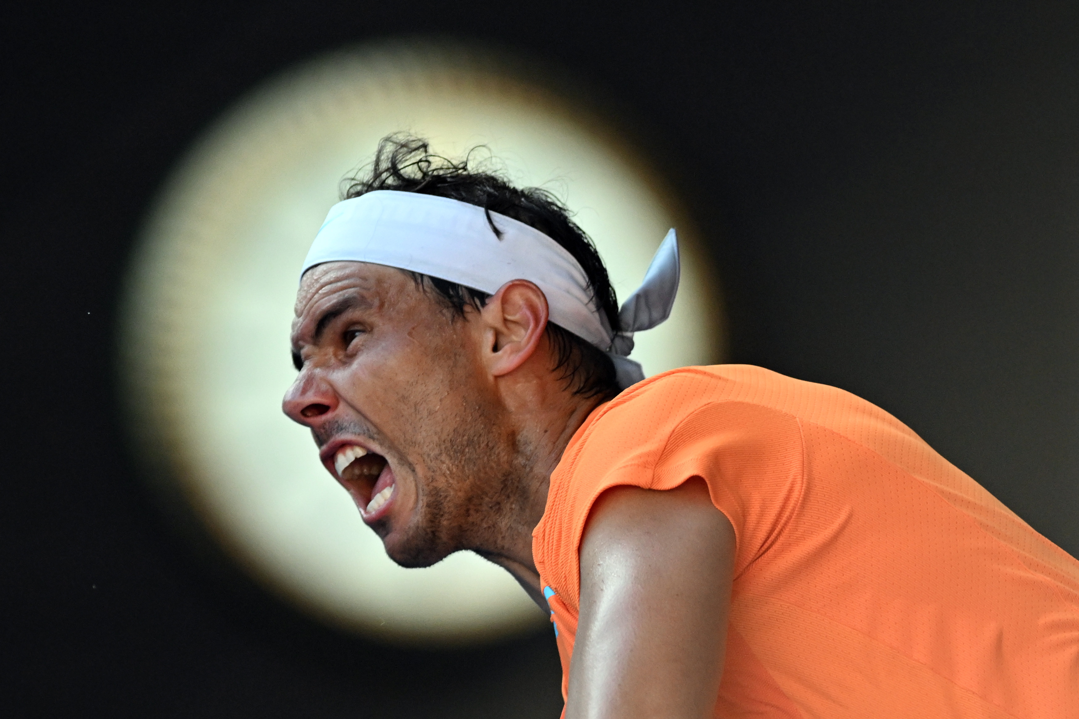 Melbourne (Australia), 16/01/2023.- Rafael Nadal of Spain in action during his Men'Äôs Singles 1st round match against Jack Draper of Great Britain on Day 1 of the 2023 Australian Open tennis tournament at Melbourne Park in Melbourne, Australia, 16 January 2023. (Tenis, Abierto, Gran Bretaña, España, Reino Unido) EFE/EPA/LUKAS COCH AUSTRALIA AND NEW ZEALAND OUT