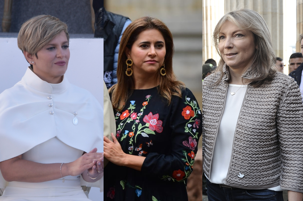 Verónica Alcocer, esposa de Gustavo Petro (i); María Juliana Ruiz, esposa de Iván Duque; María Clemencia Rodríguez de Santos, esposa Juan Manuel Santos.
