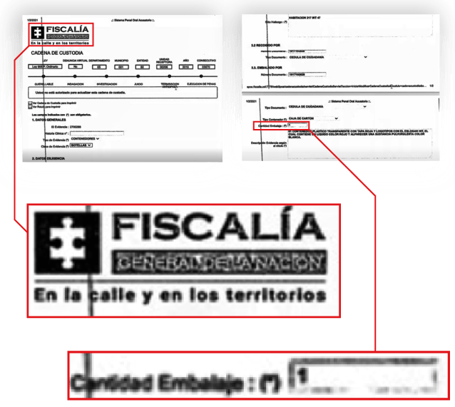 Facsímil del informe de cadena de custodia del jugo Hit en el que se advierte que tenía trazas blancas al final, realizado por un policía de la Sijín, en febrero de 2018.