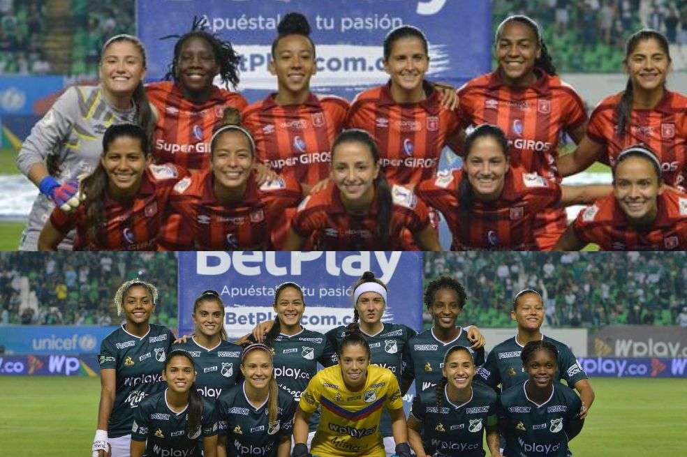 Jugadoras inicialistas de América y Deportivo Cali en la final ida de la Liga Femenina BetPlay.