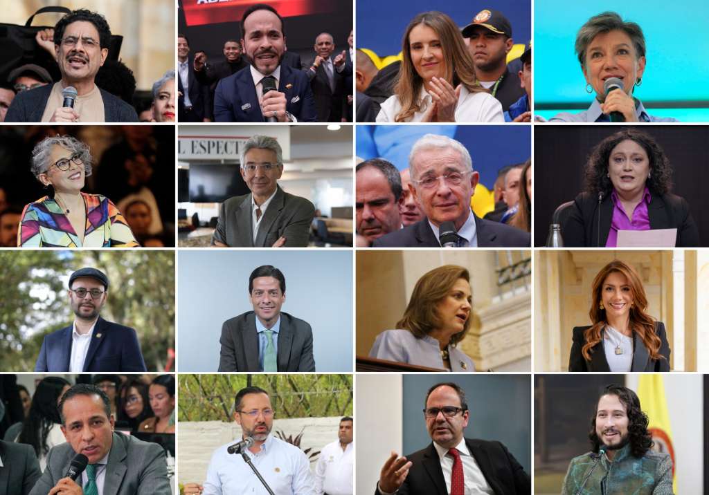 Aspirantes a la presidencia: Iván Cepeda, Abelardo de la Espriella, Paloma Valencia, Claudia López y su núcleo en campaña.