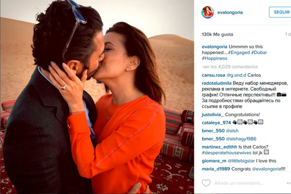 Eva Longoria se compromete con José Bastón. / Tomada de Instagram.com/evalongoria
