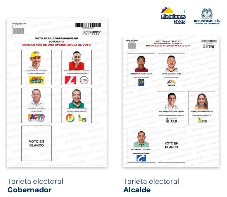 Tarjetones en las elecciones atípicas Putumayo y Puerto Guzmán
