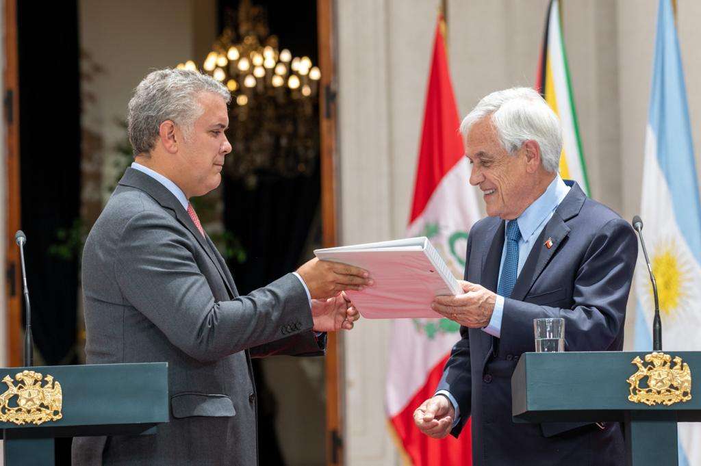 Empalme de presidencia de Prosur entre Iván Duque y Sebastián Piñera.