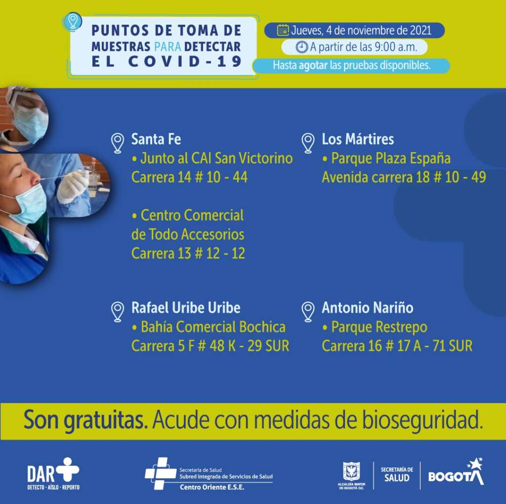 ¿Dónde hay pruebas gratuitas para Covid-19 este jueves en Bogotá?