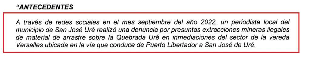 La denuncia realizada por Rafael Moreno sobre las excavaciones ilegales en la quebrada Uré fue la base para la apertura de la investigación de la CVS.