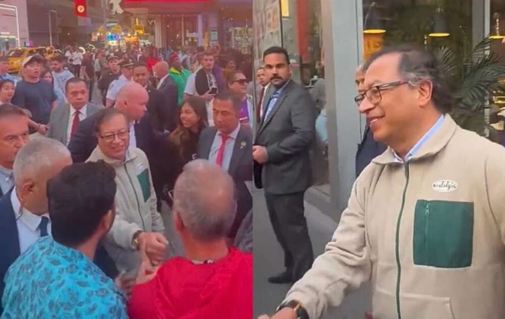 El presidente Gustavo Petro caminó por Times Square, donde se tomó fotografías con algunos ciudadanos colombianos.