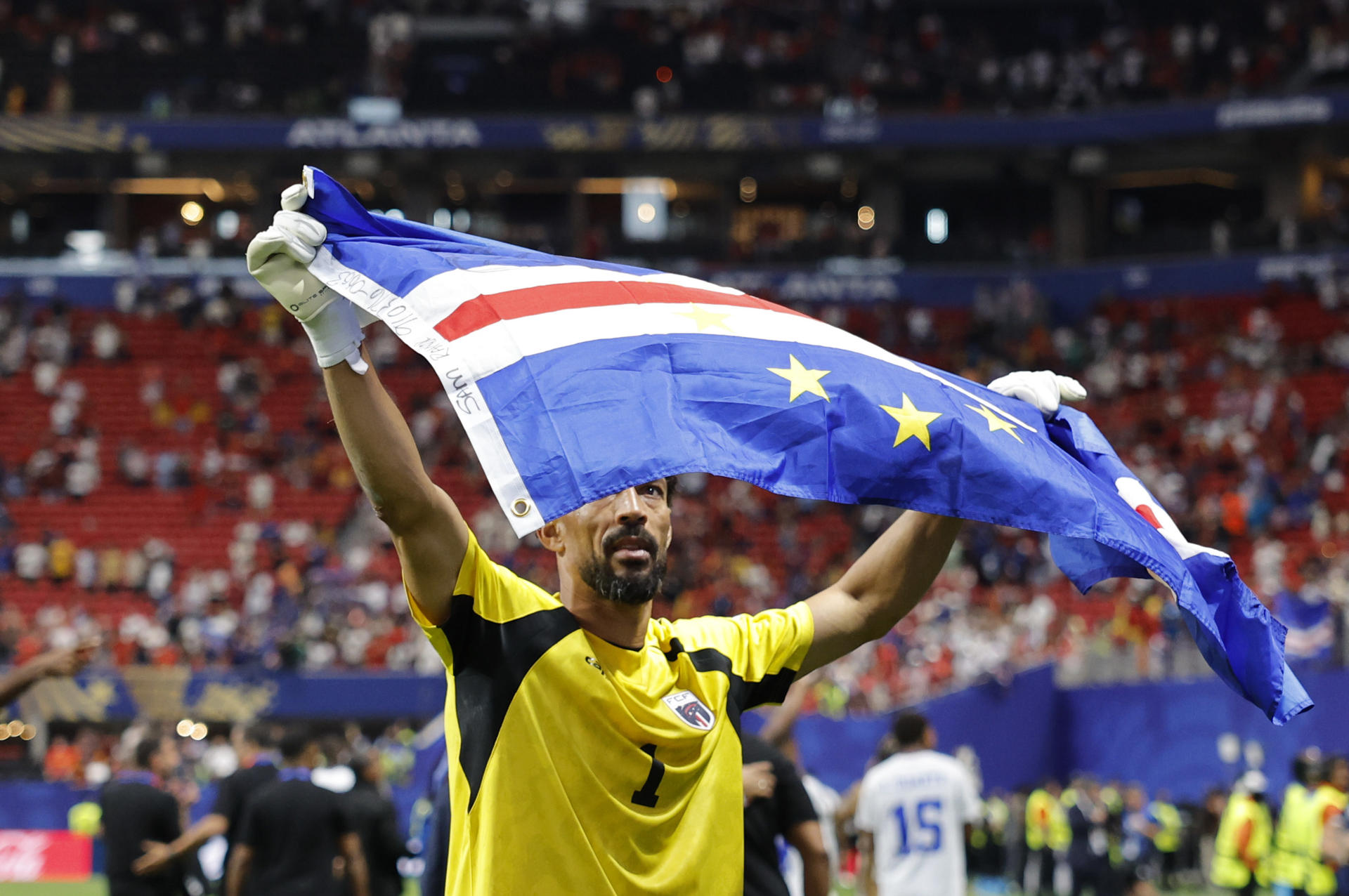 ATLANTA (ESTADOS UNIDOS), 15/06/2026.- El portero de Cabo Verde Vozinha tras el empate a 0 ante España en el partido del grupo H del Mundial 2026, este lunes en el Estadio Atlanta (EEUU). EFE/ Lavandeira Jr