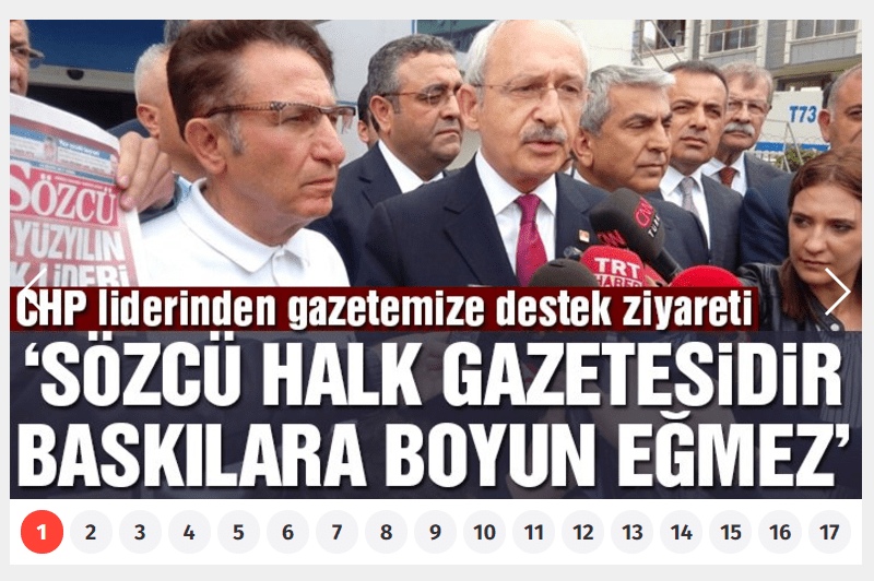 Portada de la edición digital del diario Sozcu, de Turquía.