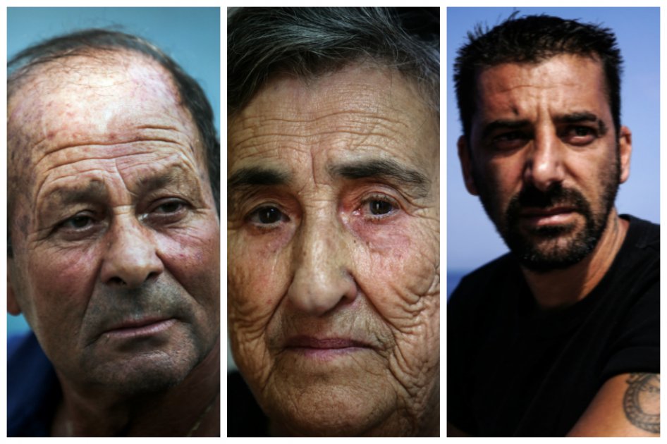 Thanassis Marmarinos, Emilia Kamvissi y Stratis Valamios, tres de los miembros de “Village All Together”. / AFP