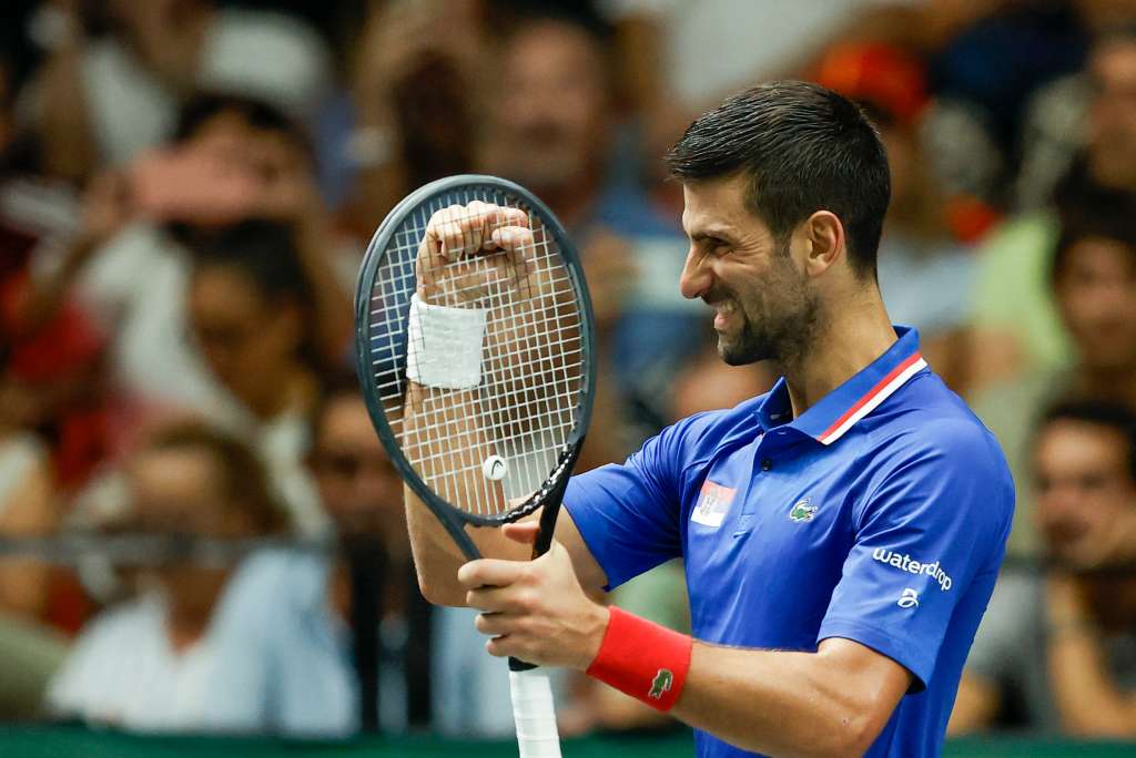 -FOTODELDÍA- VALENCIA, 15/09/2023.- El jugador serbio Novak Djokovic, tras ganar al español Alejandro Davidovich 6-3, 6-4 en el partido correspondiente al Grupo C del torneo de la Copa Davis que se juega en el Pabellón de la Fuente de San Luis de Valencia. EFE/ Kai Forsterling