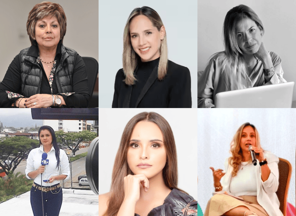 Cecilia Orozco (izquierda arriba); Camila Zuluaga (centro arriba); Lariza Pizano (derecha arriba); Maryuri Trujillo (izquierda abajo); Andrea Dávila (centro abajo); y Lina María Peña (derecha abajo).