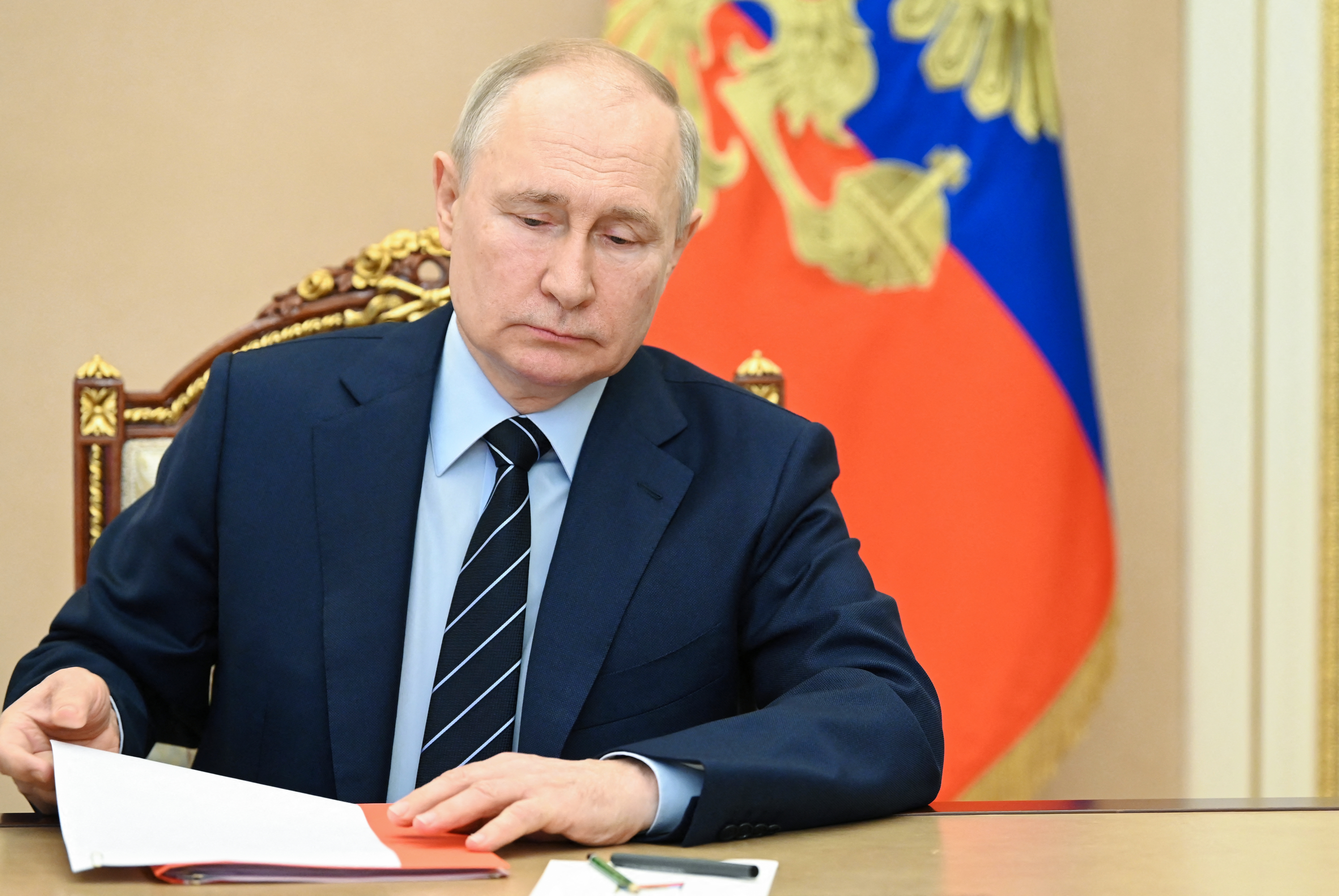 El presidente ruso, Vladimir Putin, celebra una reunión en línea del Consejo de Seguridad de Rusia en Moscú el 14 de julio de 2023.
