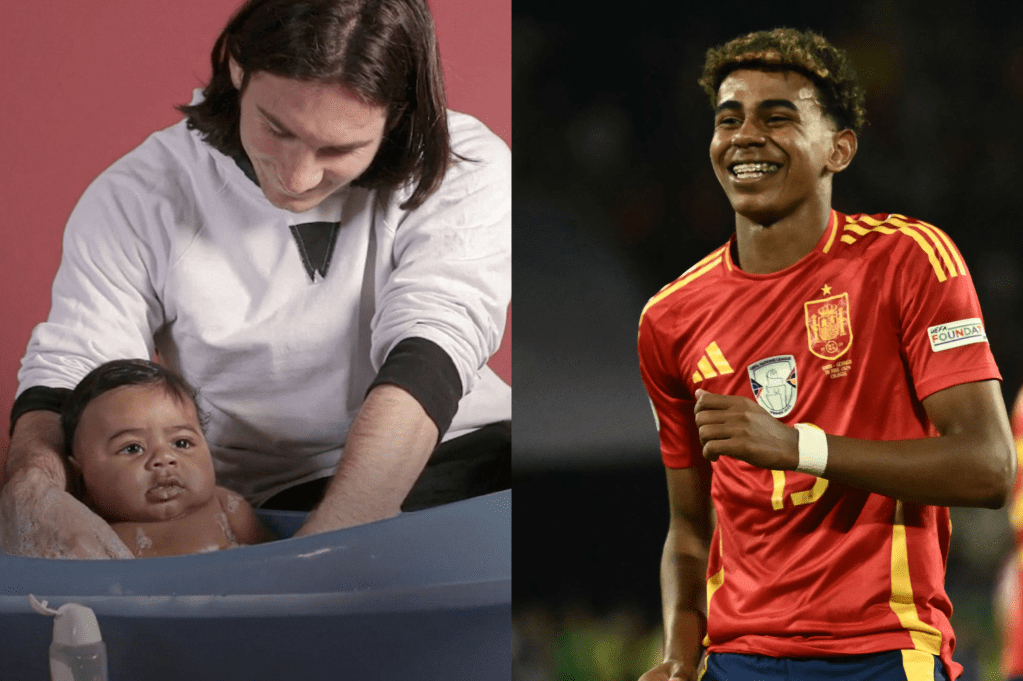 Lamine Yamal, cuando era bebé, conoció a Lionel Messi en un acto benéfico. Ahora (der.) es una de las grandes estrellas de la Eurocopa.