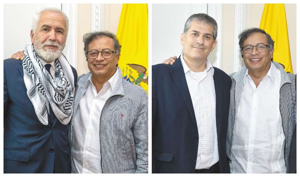 Petro se reunió en la Casa de Nariño con el embajador de Palestina, Raouf Malki (izquierda), y con Gali Dagan, embajador de Israel (derecha).