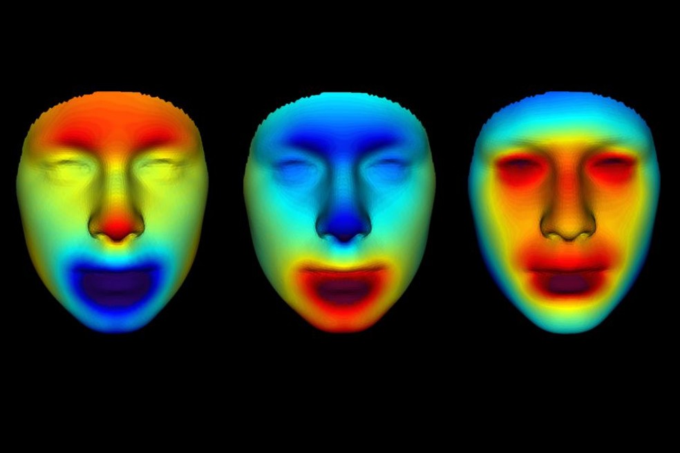 Estos son los mapas de calor que se emplearon para definir el rostro de los tres hombres.