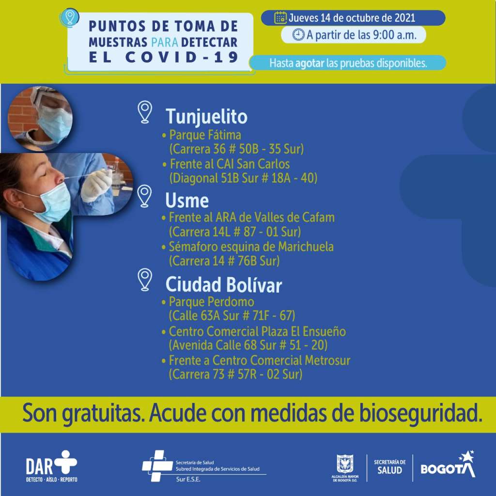 ¿Dónde hay pruebas gratuitas para Covid-19 este jueves en Bogotá?