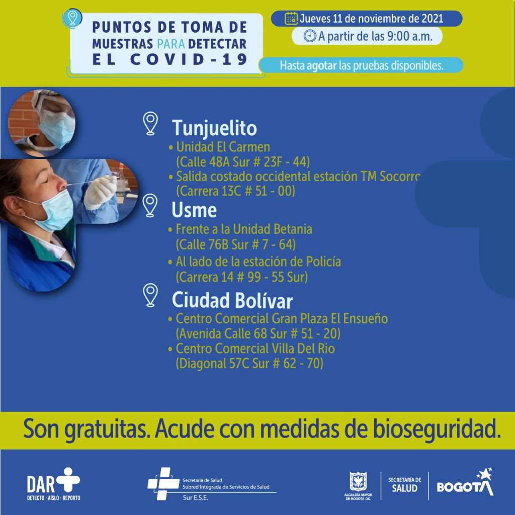¿Dónde hay pruebas gratuitas para Covid-19 este jueves en Bogotá?