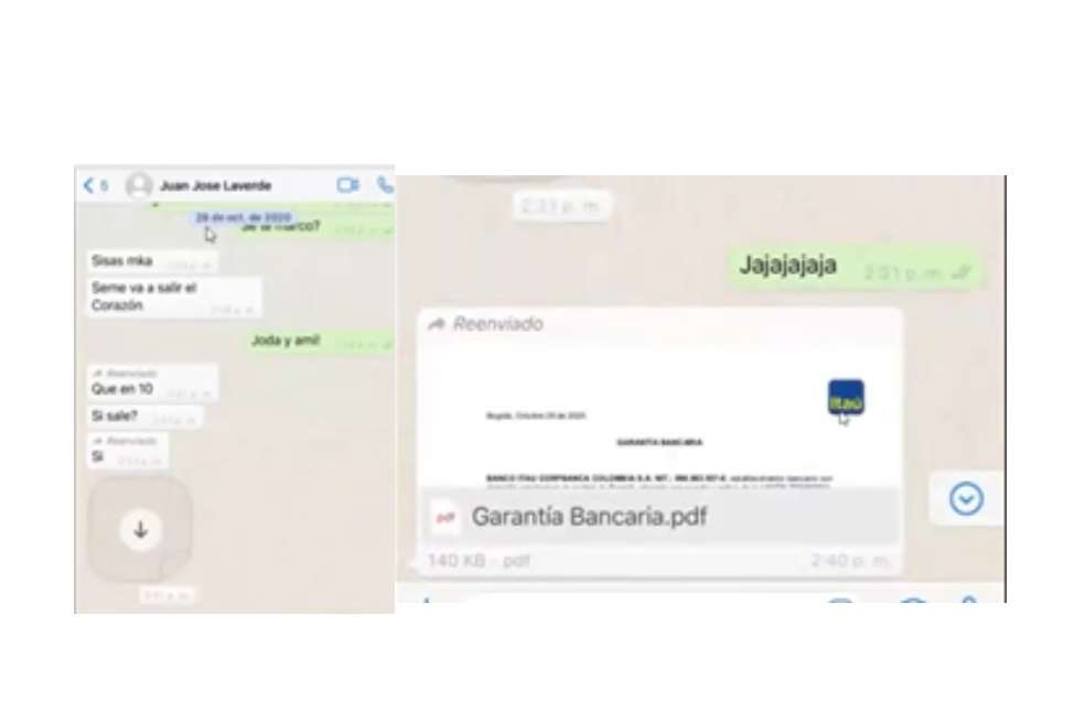 Este es el chat en el que, supuestamente, Juan José Laverde le envía la garantía bancaria a Amín.