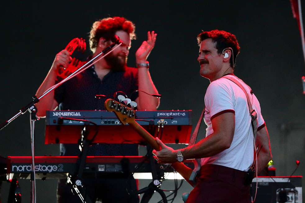 SINGAPORE, SINGAPORE - SEPTEMBER 16: Jared Followill of Kings of Leon performs at the Singapore Formula One Grand Prix at Marina Bay Street Circuit on September 16, 2023 in Singapore. (Photo by Suhaimi Abdullah/Getty Images)