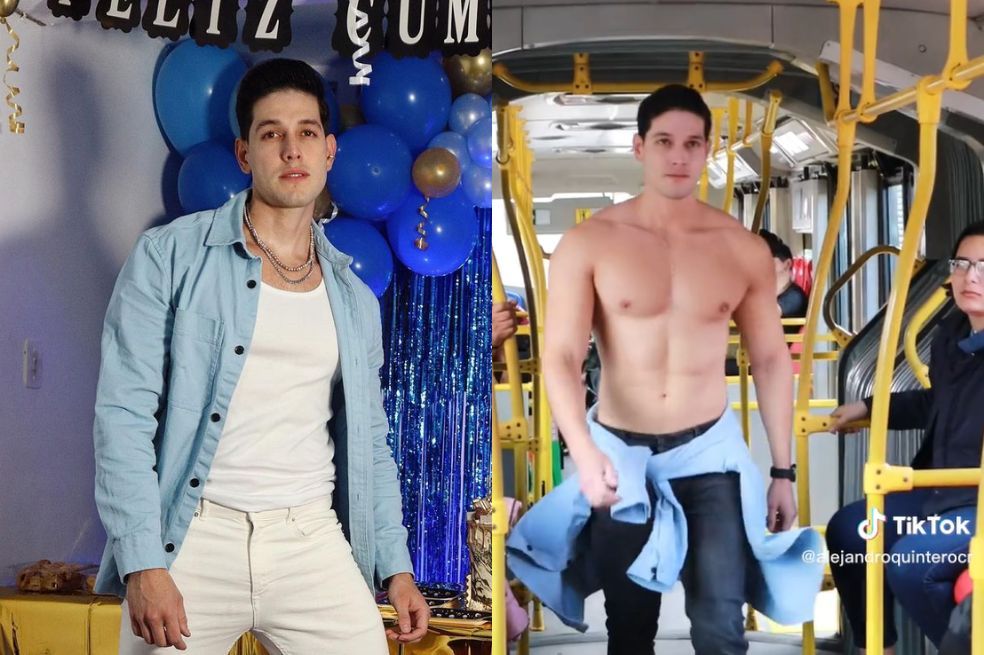Durante varios meses, Alejandro Quintero ha causado sensación por sus sensuales bailes sin camisa en el Transmilenio de Bogotá.