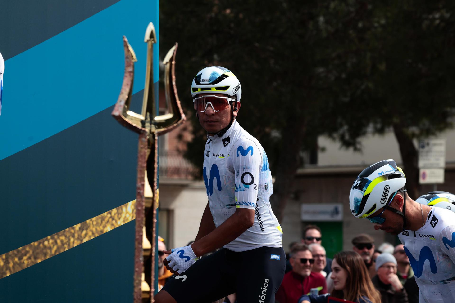 Civitanova Marche (Italy), 15/03/2026.- Nairo Quintana of the Movistar Team team before the start of the seventh stage of the Tirreno–Adriatico, from Civitanova Marche to San Benedetto del Tronto, an 142 km, of the 61st edition of the Tirreno-Adriatico in Civitanova Marche, Italy, 15 March 2026. (Ciclismo, Italia) EFE/EPA/ROBERTO BETTINI