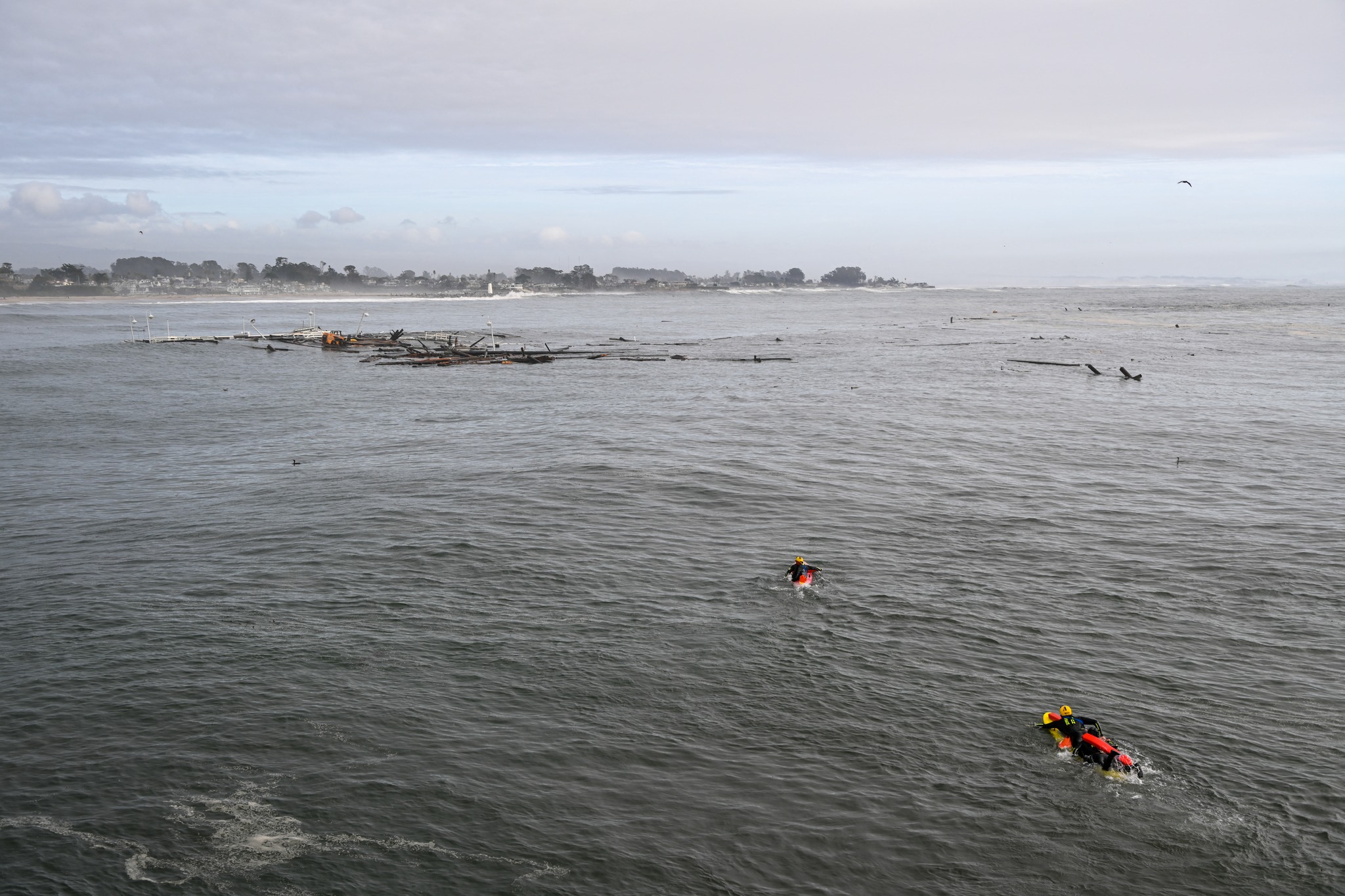 This handout image taken and released by the City of Santa Cruz shows the collapsed pier at the Santa Cruz Wharf, in Santa Cruz, California, on December 23, 2024.