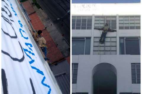En protesta estudiante de la San Martín se crucifica en sede de Bogotá