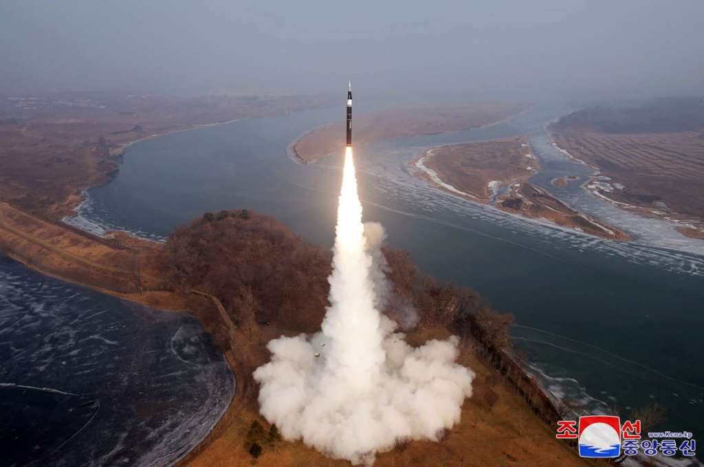 (FILES) This picture taken on January 6, 2025 and released from North Korea's official Korean Central News Agency (KCNA) via KNS on January 7, 2025 shows the launch of a hypersonic missile at an undisclosed location in North Korea.