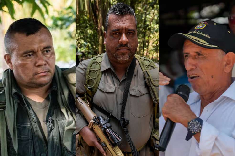 (Izq a der.) Alexander Díaz Mendoza, conocido como Calarcá Córdoba; Giovanny Andrés Rojas, alias Araña; y José Vicente Lesmes, alias Walter Mendoza.