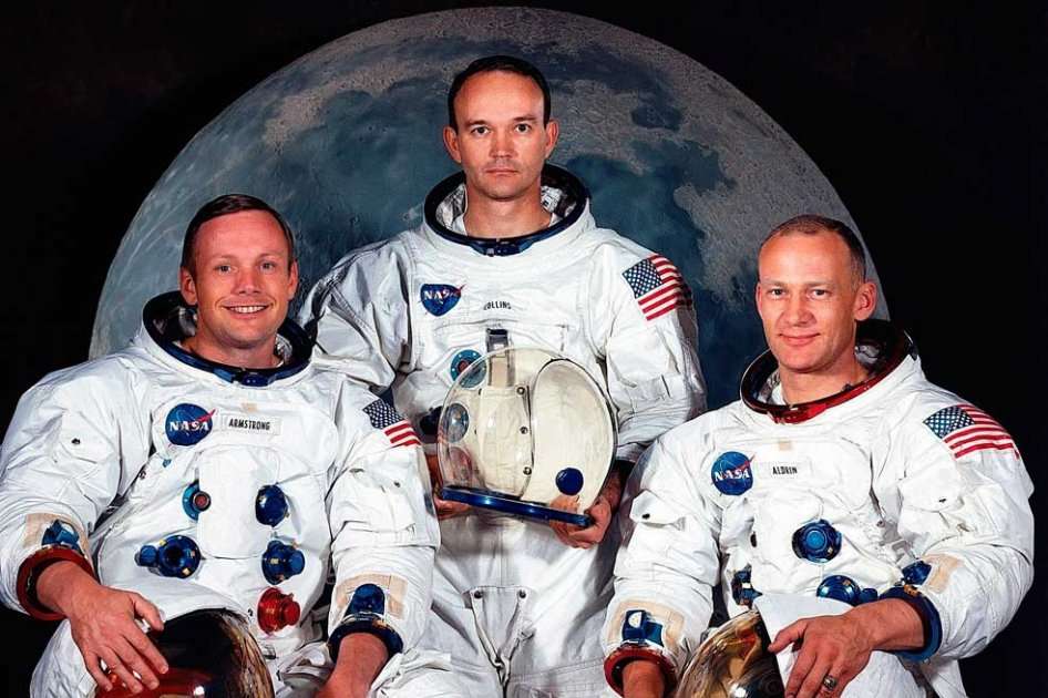 De izquierda a derecha, los astronautas estadounidenses Neil A. Armstrong, Michael Collins y Edwin E. Aldrin Jr. Foto EFE