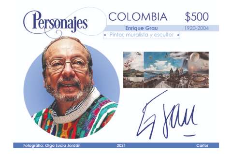 Tres estampillas y el suéter de Enrique Grau que salieron a recorrer el mundo