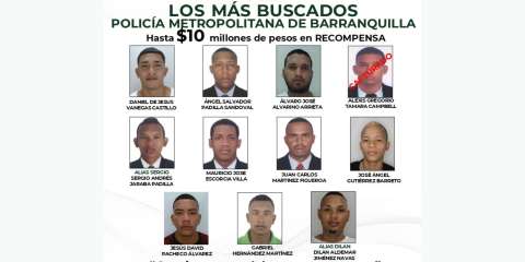 Ofrecen hasta COP 10 millones por información sobre los más buscados en Barranquilla
