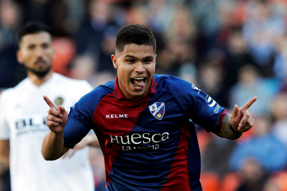 Juan Camilo Hernández celebra su gol frente al Valencia. / EFE