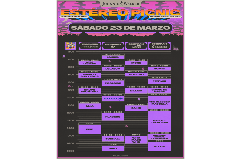 El cronograma para el sábado 23 de marzo.