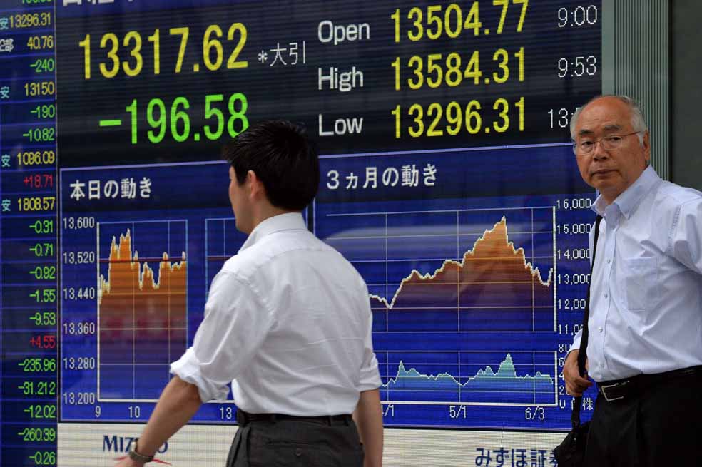 Las acciones japonesas volvieron a caer ayer luego de que el lunes aumentaran casi un 5%. / AFP