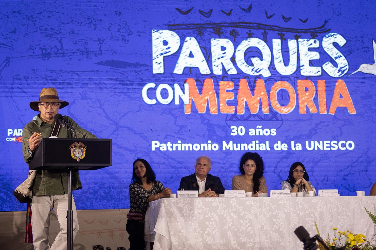 El presidente Gustavo Petro durante su intervención en el evento Parques con Memoria, celebrado el pasado 5 de diciembre en San Agustín.