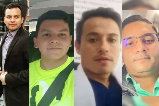 Víctimas de Quevedo Turizo: (de izq. a der.) David Stiven Mosquera Cobo, estudiante de actuación; José Ariel Jímenez Rodríguez, coordinador en Teleperformance; Néstor Alberto Gómez León, médico esteticista; José Luis Santamaría Castillo, médico panameño.